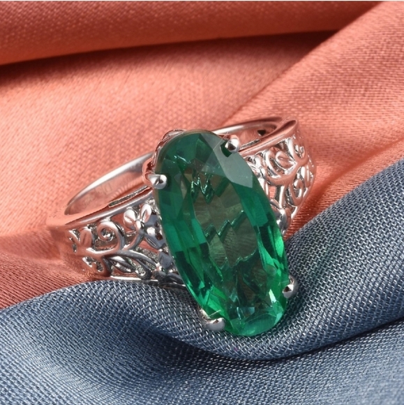 Genuine Emeraldine Quartz Triplet Ring Platinum over Sterling Silver Sz 6! NWT - Picture 3 of 8